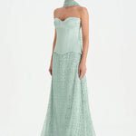 Corseted Stone Embroidered Evening Dress with Shawl - 26060C