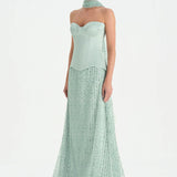 Corseted Stone Embroidered Evening Dress with Shawl - 26060C