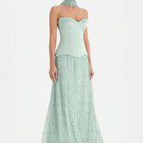 Corseted Stone Embroidered Evening Dress with Shawl - 26060C