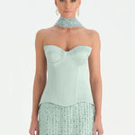 Corseted Stone Embroidered Evening Dress with Shawl - 26060C