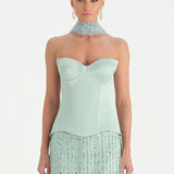 Corseted Stone Embroidered Evening Dress with Shawl - 26060C