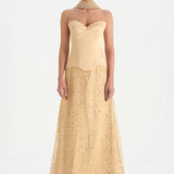 Corseted Stone Embroidered Evening Dress with Shawl - 26060C