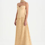 Corseted Stone Embroidered Evening Dress with Shawl - 26060C