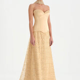 Corseted Stone Embroidered Evening Dress with Shawl - 26060C