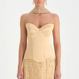 Corseted Stone Embroidered Evening Dress with Shawl - 26060C