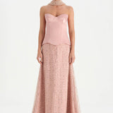 Corseted Stone Embroidered Evening Dress with Shawl - 26060C