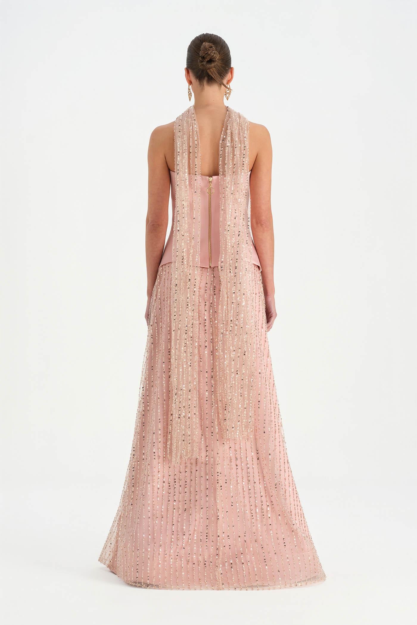 Corseted Stone Embroidered Evening Dress with Shawl - 26060C