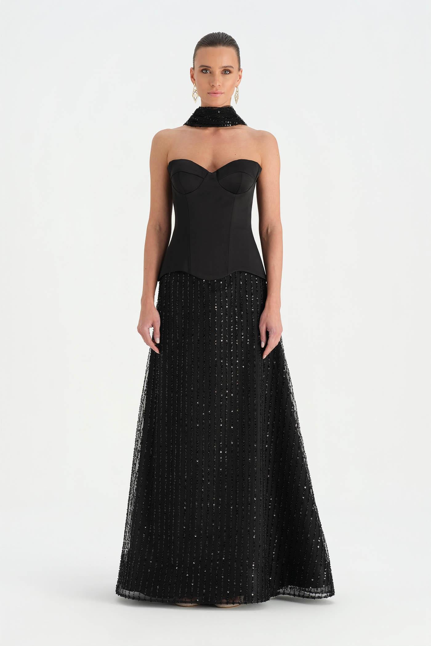 Corseted Stone Embroidered Evening Dress with Shawl - 26060C