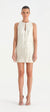 İşlemeli Bisiklet Yaka Mini Abiye Elbise - 26069C - Kırık Beyaz-Gümüş