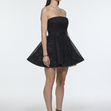Embroidered Fabric Strapless Mini Evening Dress - 9318C