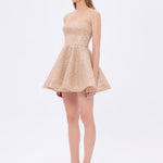 Embroidered Fabric Strapless Mini Evening Dress - 9318C