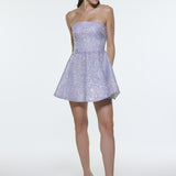 Embroidered Fabric Strapless Mini Evening Dress - 9318C