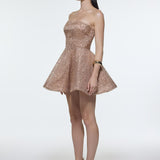 Embroidered Fabric Strapless Mini Evening Dress - 9318C