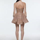 Embroidered Fabric Strapless Mini Evening Dress - 9318C