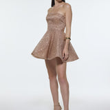 Embroidered Fabric Strapless Mini Evening Dress - 9318C
