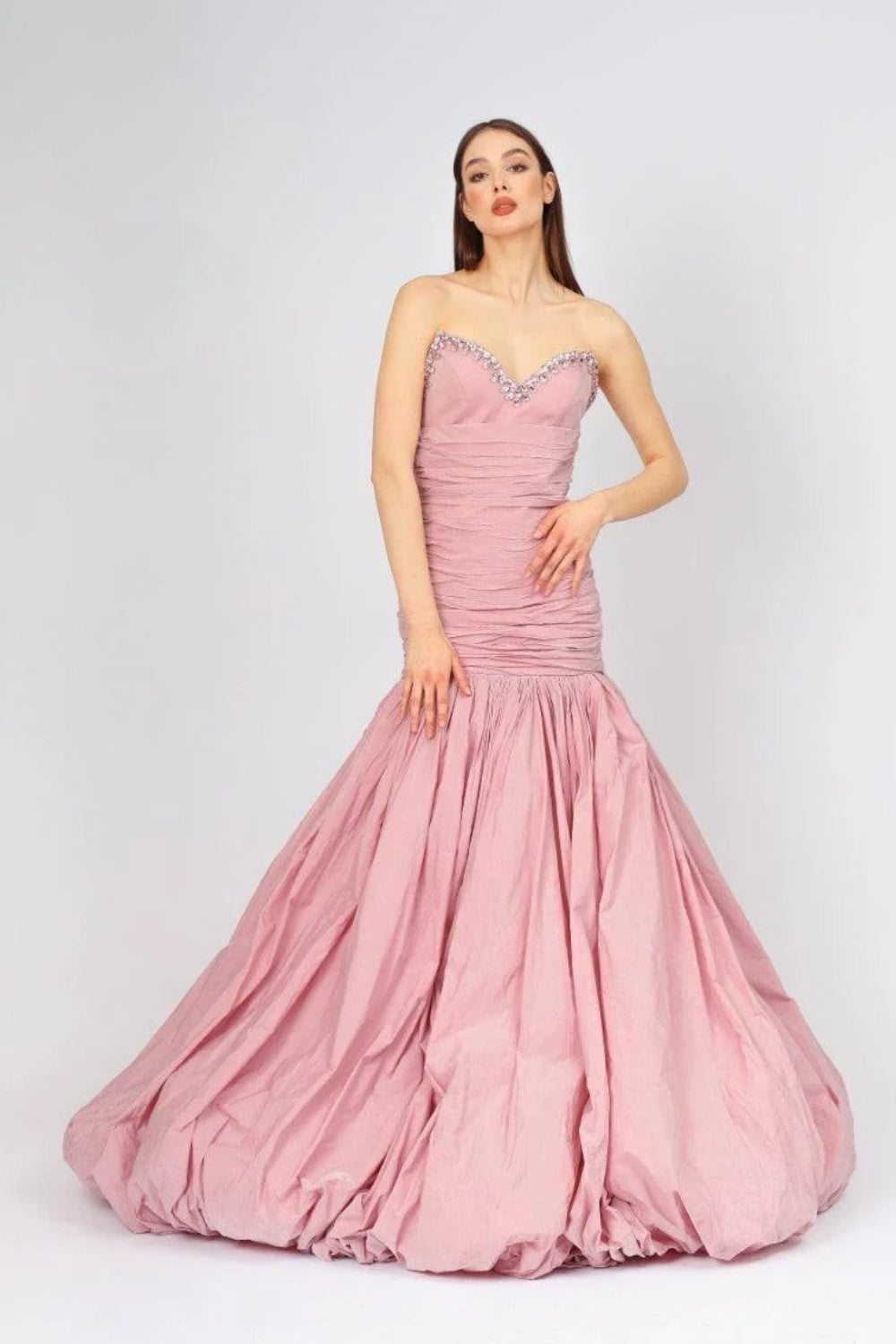 Embroidered Strapless Long Evening Dress