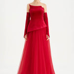 Büstiyerli Straplez Kadife Abiye Elbise - 26126C