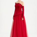 Büstiyerli Straplez Kadife Abiye Elbise - 26126C