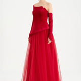 Büstiyerli Straplez Kadife Abiye Elbise - 26126C