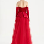 Büstiyerli Straplez Kadife Abiye Elbise - 26126C