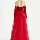 Büstiyerli Straplez Kadife Abiye Elbise - 26126C