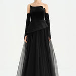 Büstiyerli Straplez Kadife Abiye Elbise - 26126C