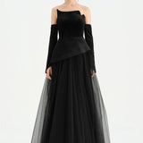 Büstiyerli Straplez Kadife Abiye Elbise - 26126C