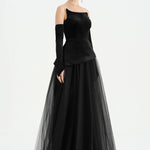 Büstiyerli Straplez Kadife Abiye Elbise - 26126C