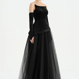 Büstiyerli Straplez Kadife Abiye Elbise - 26126C