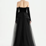 Büstiyerli Straplez Kadife Abiye Elbise - 26126C