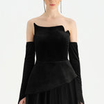 Büstiyerli Straplez Kadife Abiye Elbise - 26126C