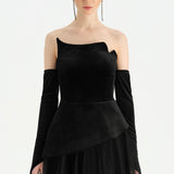 Büstiyerli Straplez Kadife Abiye Elbise - 26126C