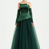 Büstiyerli Straplez Kadife Abiye Elbise - 26126C