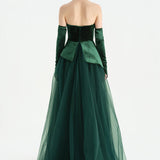 Büstiyerli Straplez Kadife Abiye Elbise - 26126C