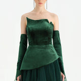 Büstiyerli Straplez Kadife Abiye Elbise - 26126C