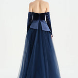 Büstiyerli Straplez Kadife Abiye Elbise - 26126C