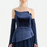 Büstiyerli Straplez Kadife Abiye Elbise - 26126C