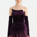 Büstiyerli Straplez Kadife Abiye Elbise - 26126C