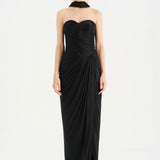 Shiny Organze Evening Dress with Pleats Draping and Shawl - 26002C