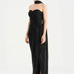 Shiny Organze Evening Dress with Pleats Draping and Shawl - 26002C