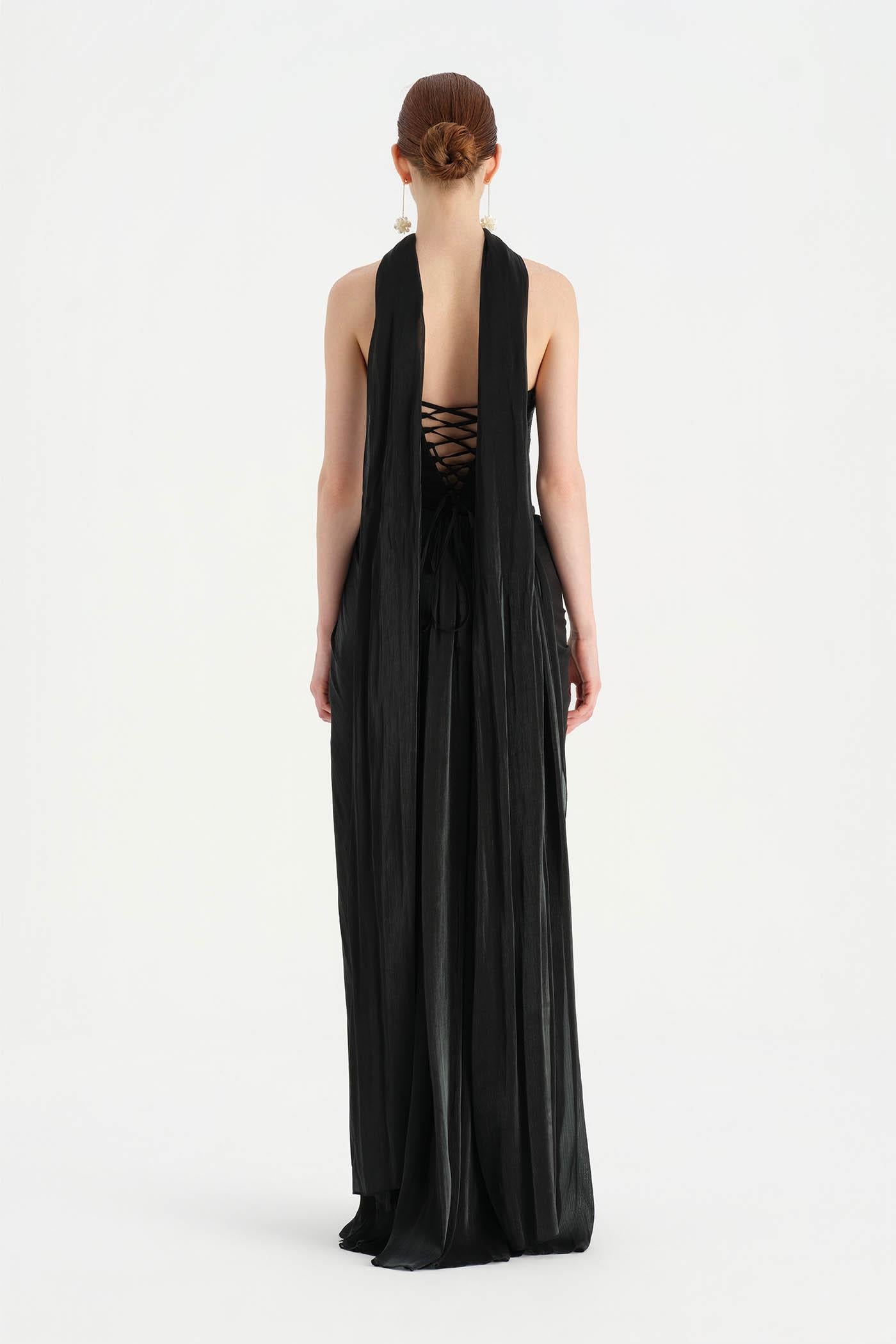 Shiny Organze Evening Dress with Pleats Draping and Shawl - 26002C