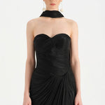 Shiny Organze Evening Dress with Pleats Draping and Shawl - 26002C