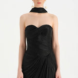 Shiny Organze Evening Dress with Pleats Draping and Shawl - 26002C