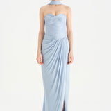 Shiny Organze Evening Dress with Pleats Draping and Shawl - 26002C