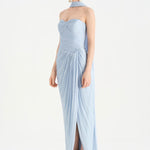 Shiny Organze Evening Dress with Pleats Draping and Shawl - 26002C