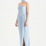 Shiny Organze Evening Dress with Pleats Draping and Shawl - 26002C