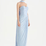 Shiny Organze Evening Dress with Pleats Draping and Shawl - 26002C
