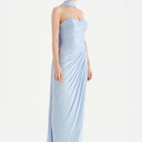 Shiny Organze Evening Dress with Pleats Draping and Shawl - 26002C