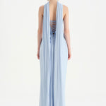Shiny Organze Evening Dress with Pleats Draping and Shawl - 26002C