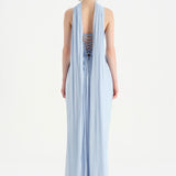 Shiny Organze Evening Dress with Pleats Draping and Shawl - 26002C